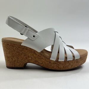 Clarks Giselle Ivy White Leather Womens Wedge Sandals Strappy Comfort 26178028
